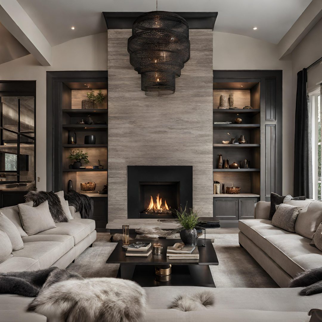 Luxury Living Room with a Fireplace