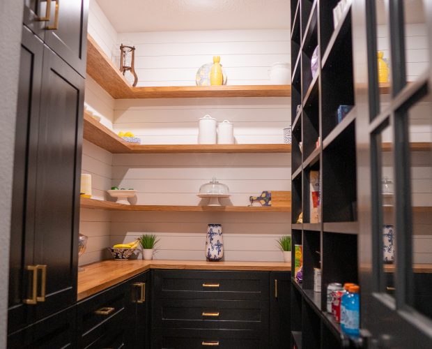 Black custom cabinets pantry
