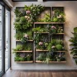 Contemporary vertical greenery wall spring flowers