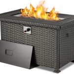 Convertible table fire pit brown wick rattan rectangular