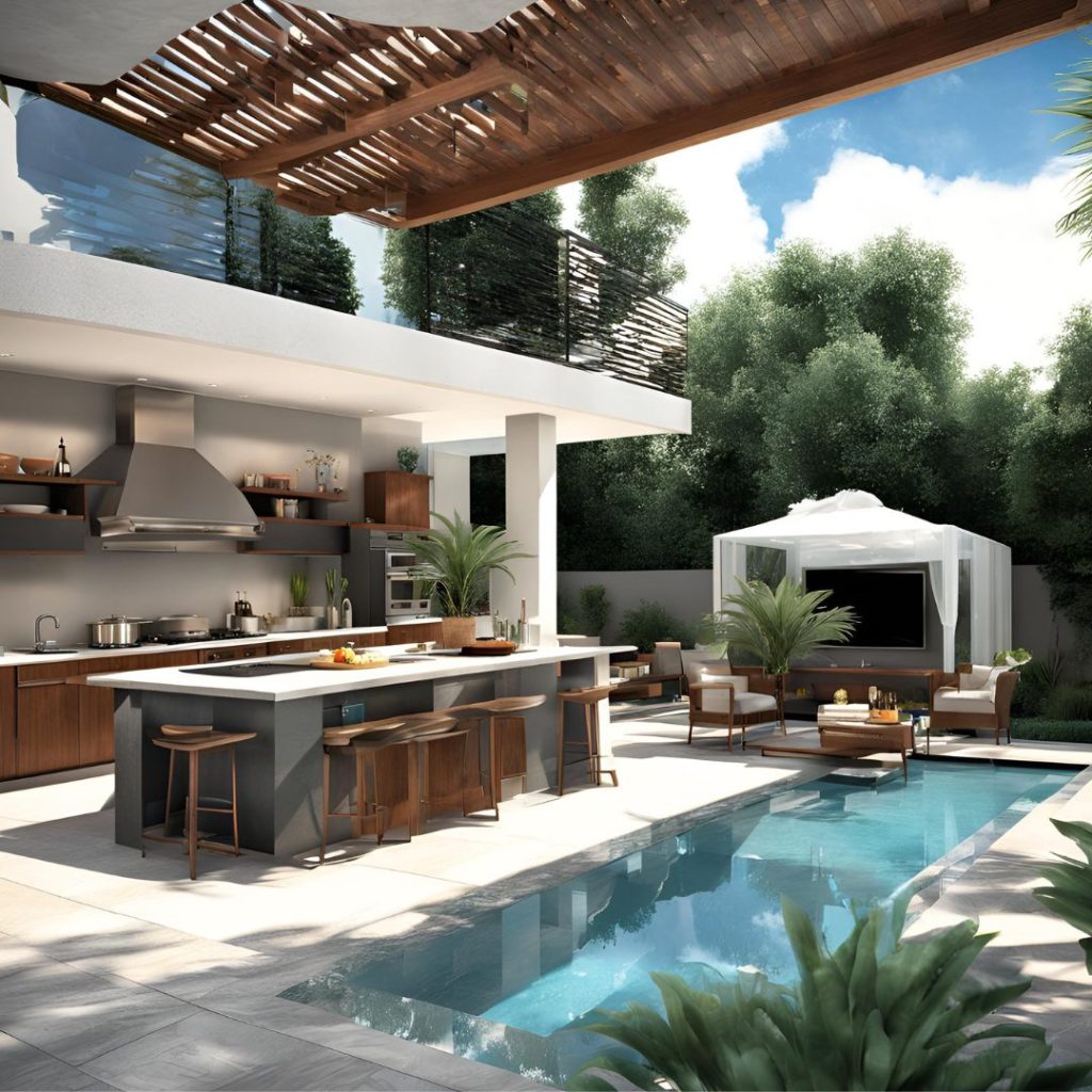 MODERN OUTDOOR OASIS KITCHEN AND POOL