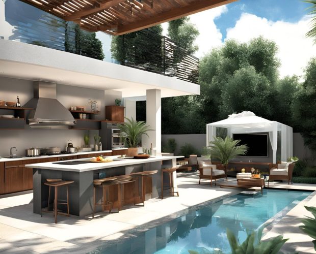 MODERN OUTDOOR OASIS KITCHEN AND POOL