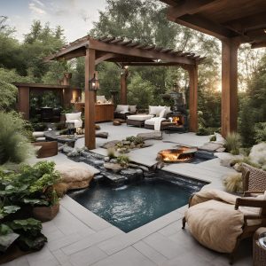 outdoor with pergola and water feature