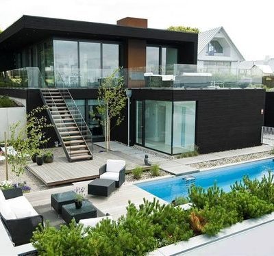 Custom Home modern linear black and brown